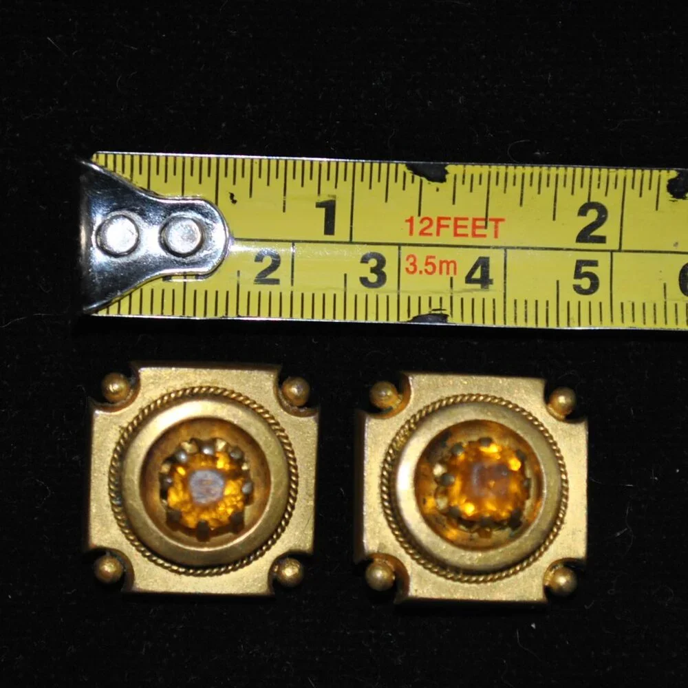Unique Victorian Collar Buttons / Cufflinks with Amber Colored Stones